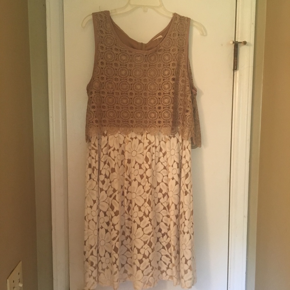 ModCloth Ryu Neutral Lace Floral Dress Large